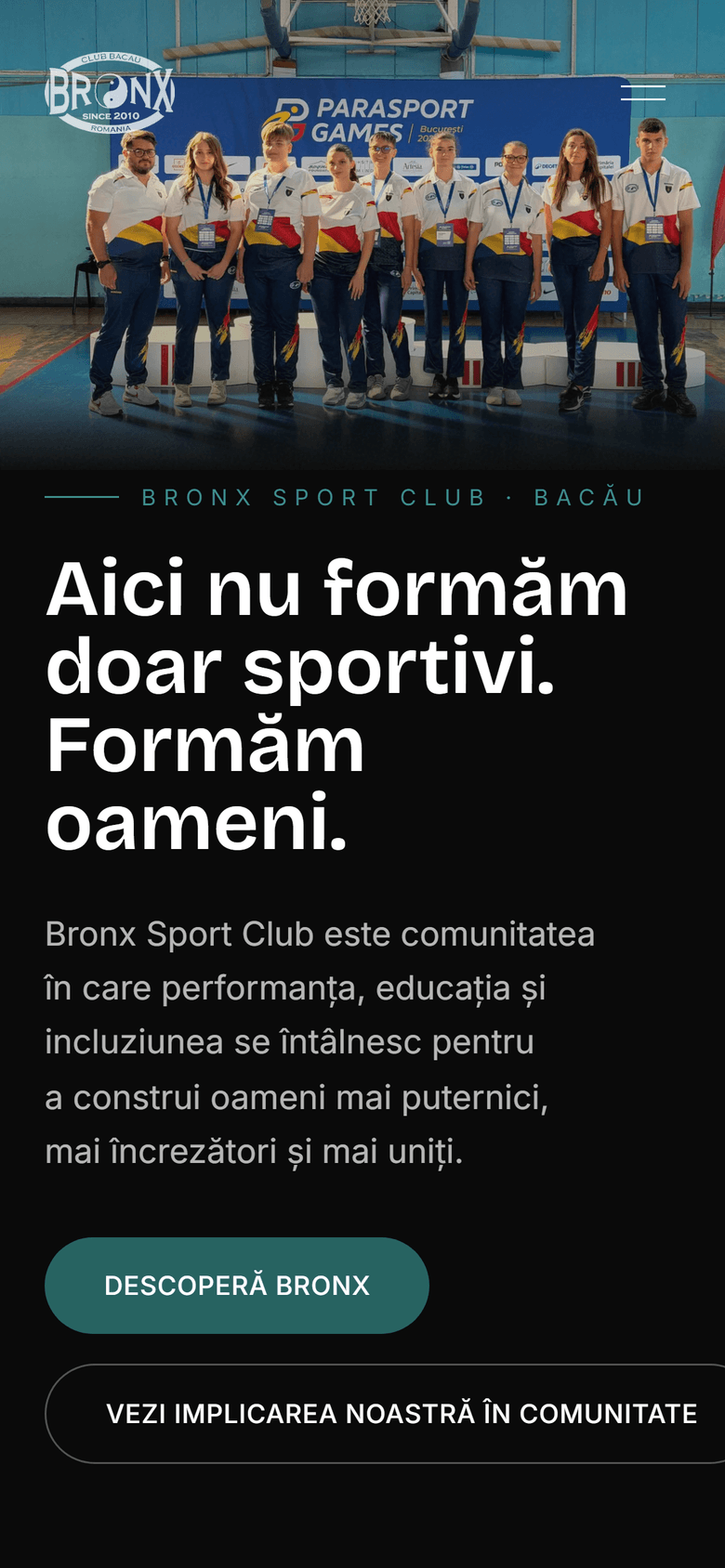 Bronx Sport Club — pagina principală, versiunea mobil