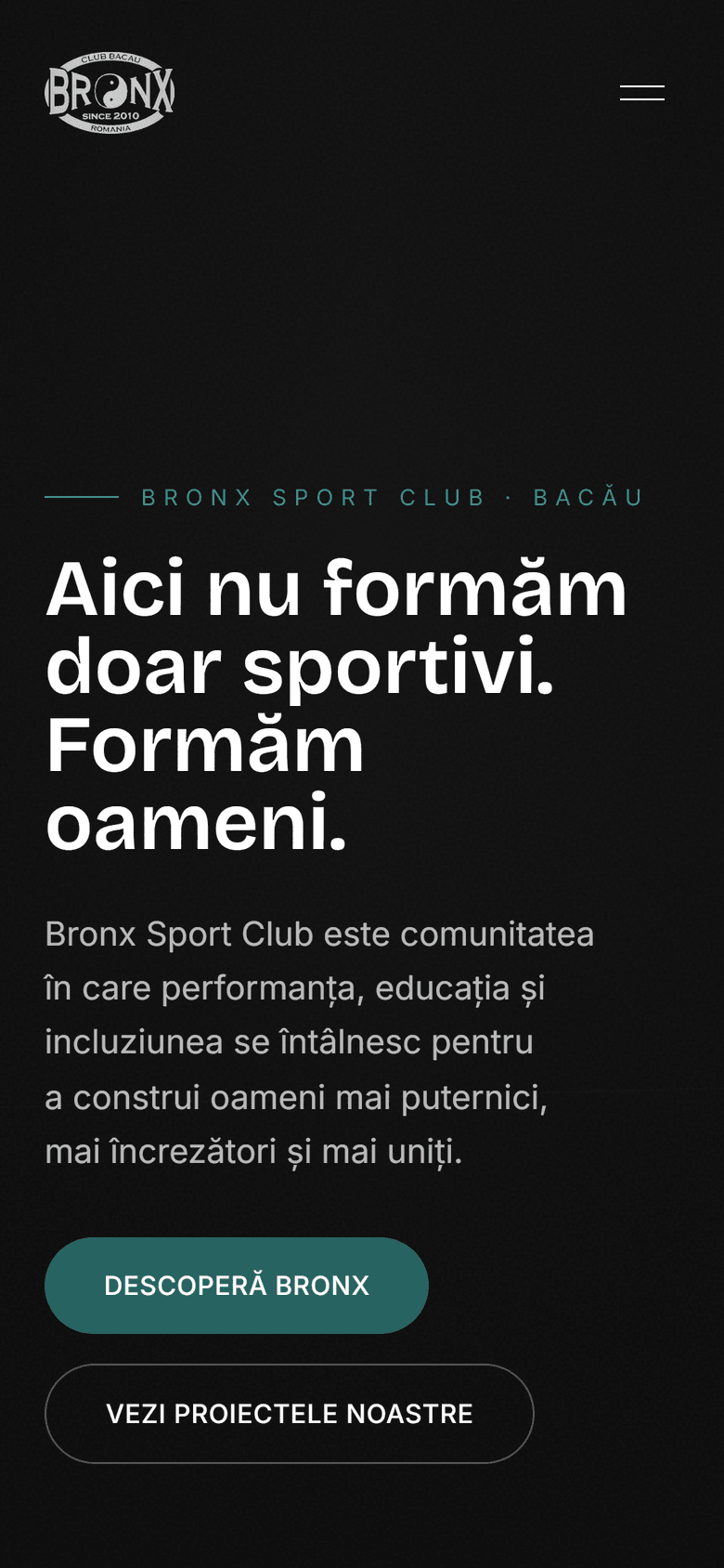 Bronx Sport Club — pagina principală, versiunea mobil