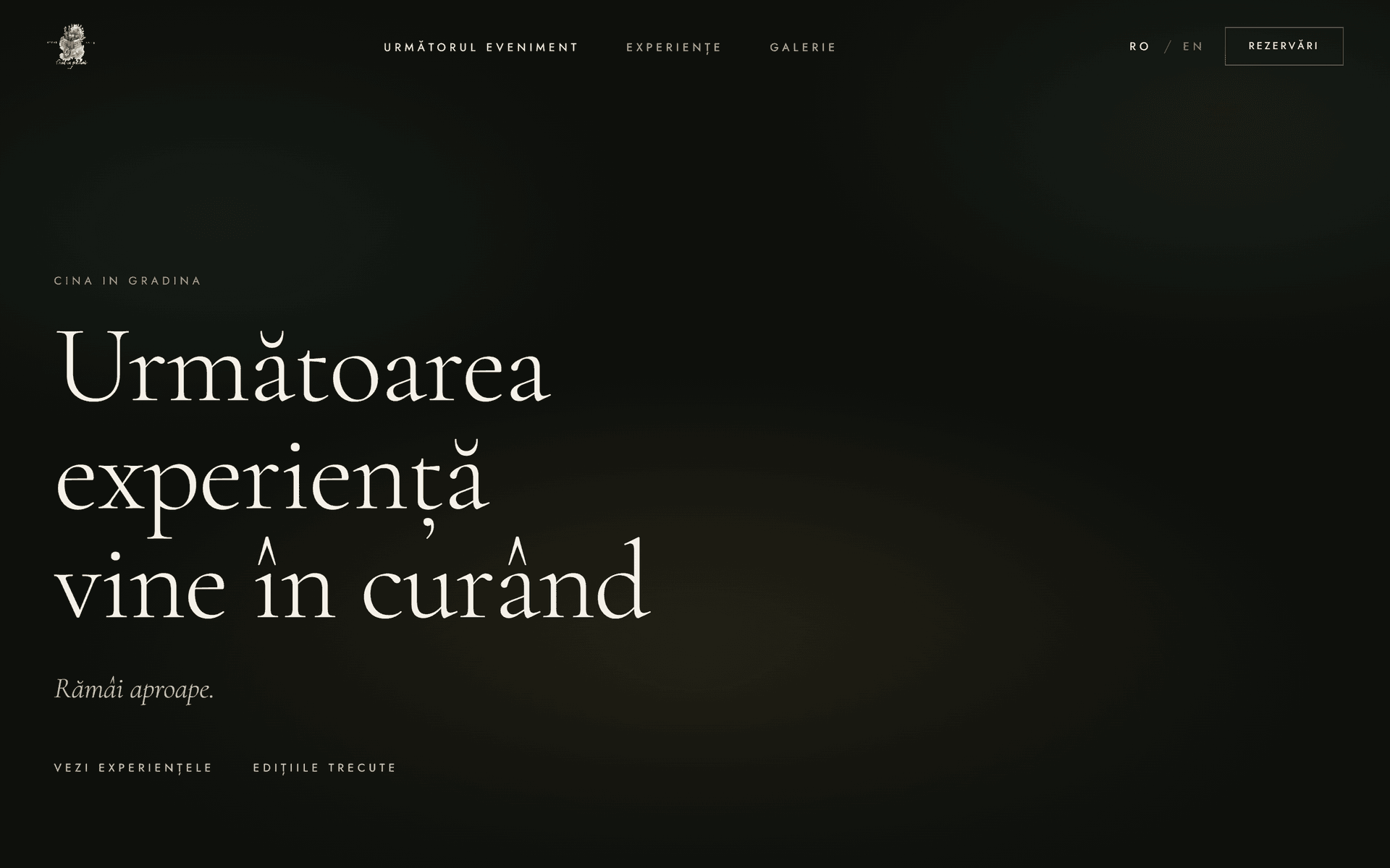 Cină în Grădină — pagina principală, versiunea desktop