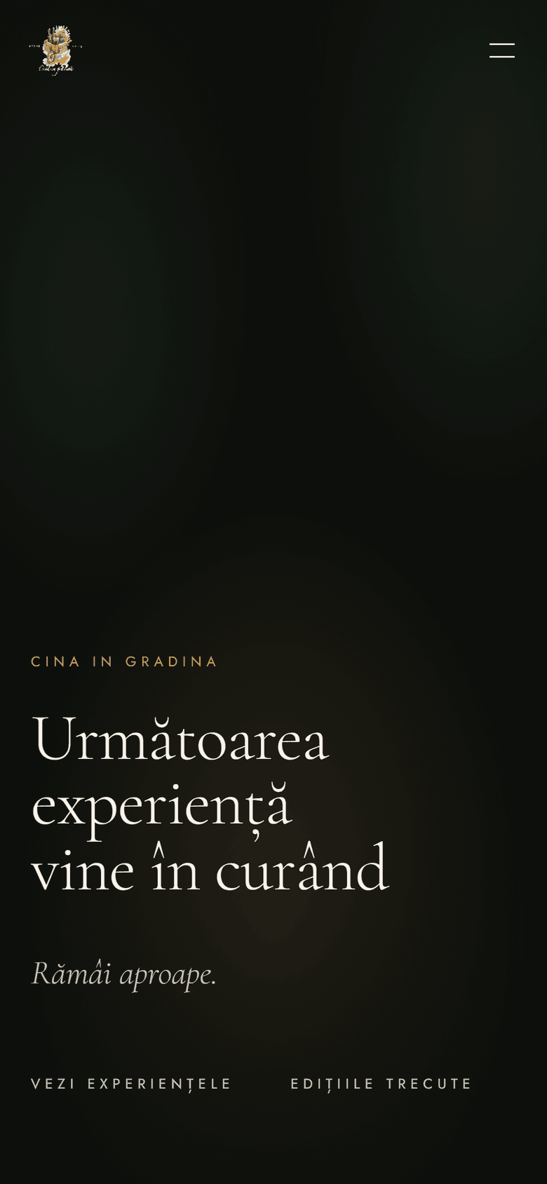 Cină în Grădină — pagina principală, versiunea mobil