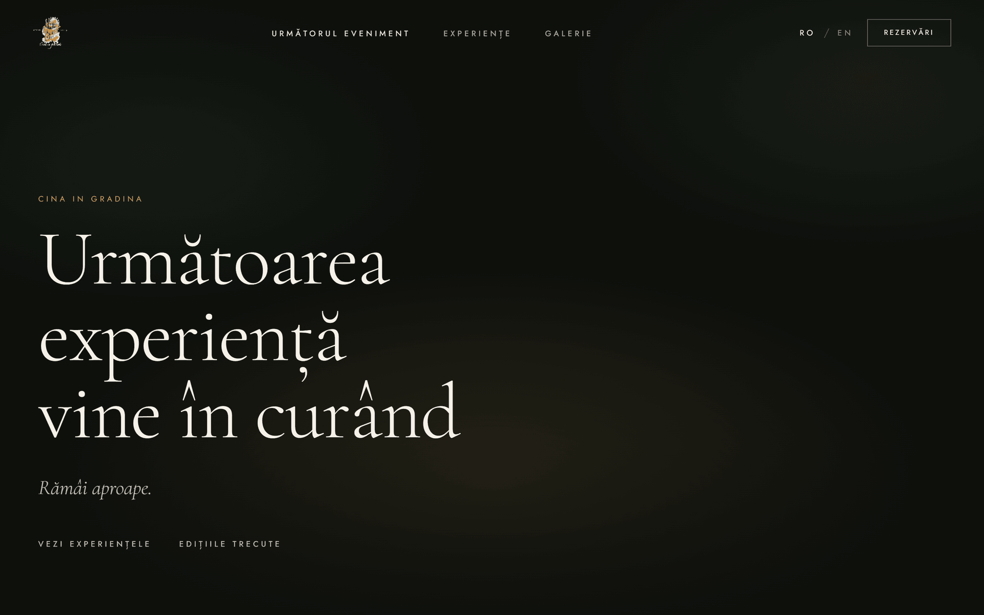 Cină în Grădină — pagina principală, versiunea desktop
